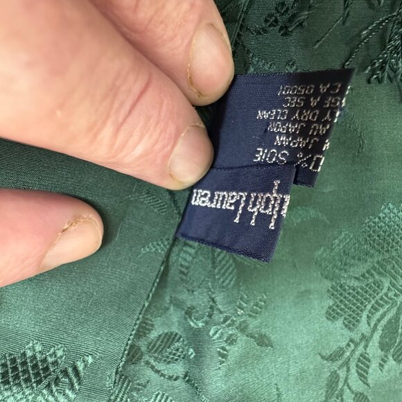 Polo Ralph Lauren Green Jacquard Floral Scarf Emerald Dark Green 100% Silk 60x12 - Picture 4 of 12